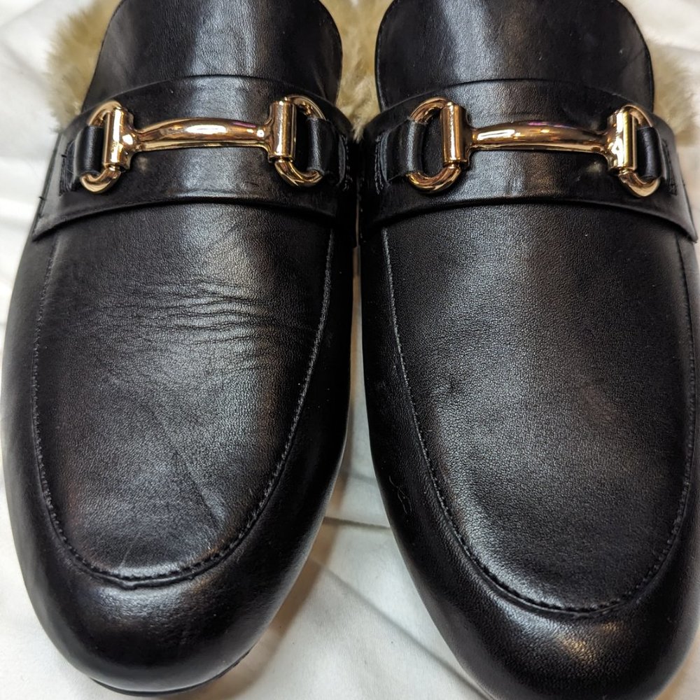Steve Madden Black Loafers with Gold Accent